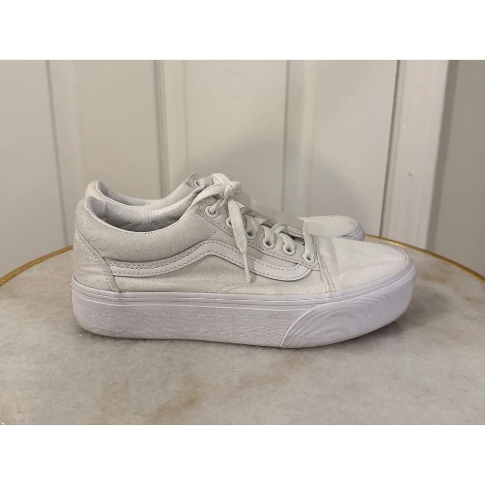 Vans‎ Old Skool Platform White Canvas Sneakers US Women 7